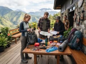 Preparation for climbing Mount Tambora