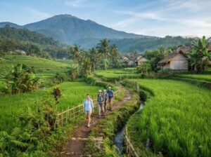 Tetebatu village walking route through rice field scenery