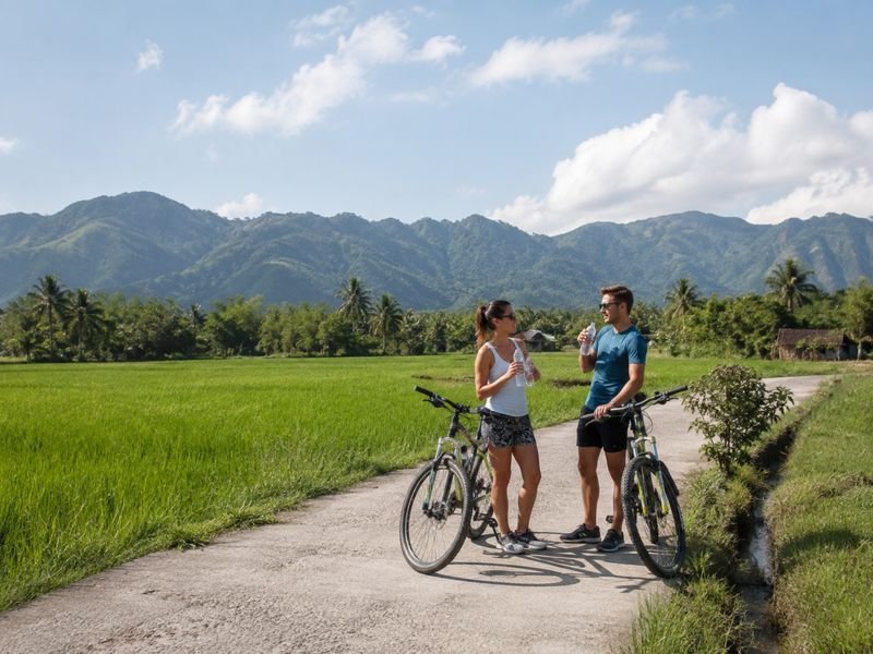 lombok cycling tour water break