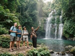 private group visiting a waterfall in Lombok