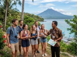 small group exploring Lombok with an English speaking guide