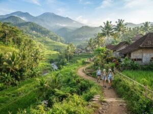 soft trekking route through green village scenery in Lombok
