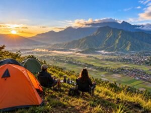 Camping on Pergasingan Hill above the Sembalun landscape