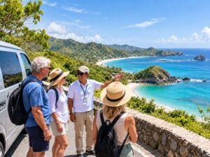 Cruise passengers exploring the Lombok coast with a local driver