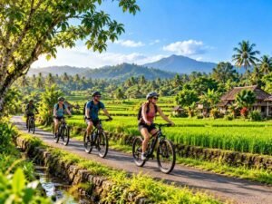 Responsible cycling trip through the green Lombok countryside