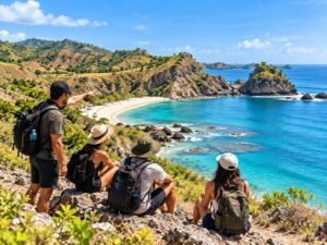 Small group enjoying a responsible nature tour on the Lombok coast