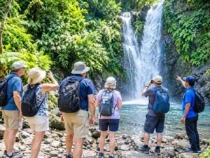 cruise passengers visiting a waterfall in North Lombok