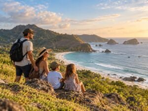 Family enjoying a relaxed nature tour along the Lombok coast
