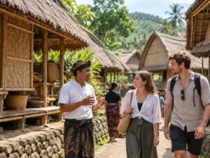 travelers visiting a traditional village in South Lombok
