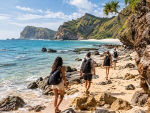 Travelers exploring the Lombok coast on a private beach hopping day